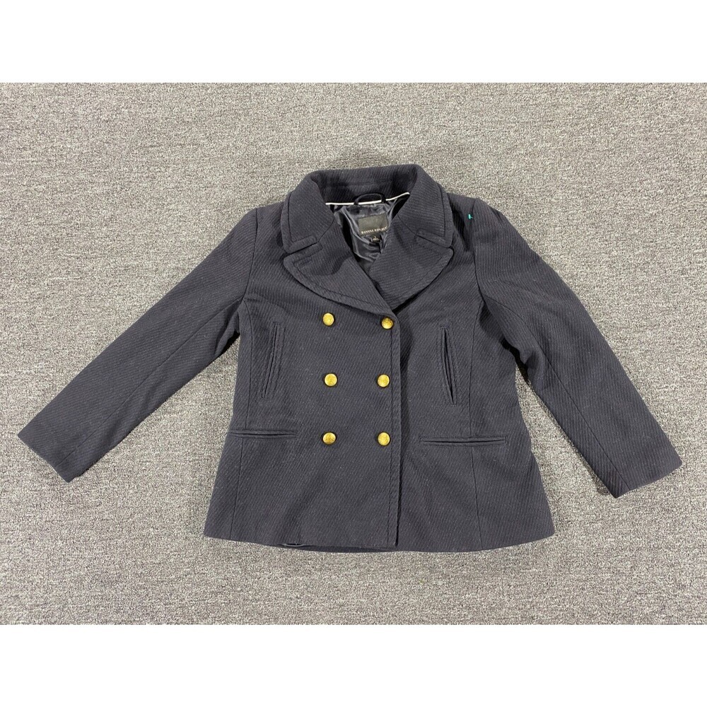 Banana Republic Jacket Womens Large Black Wool Blend Pea Coat Double Breasted